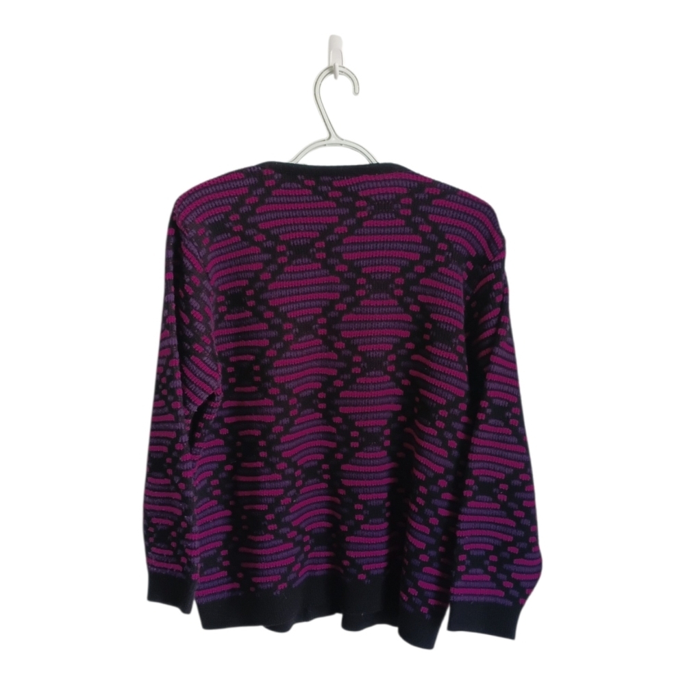 Vintage Purple and Black Women's Cardigan Sweater Grandmacore Cottagecore Medium - Picture 2 of 11